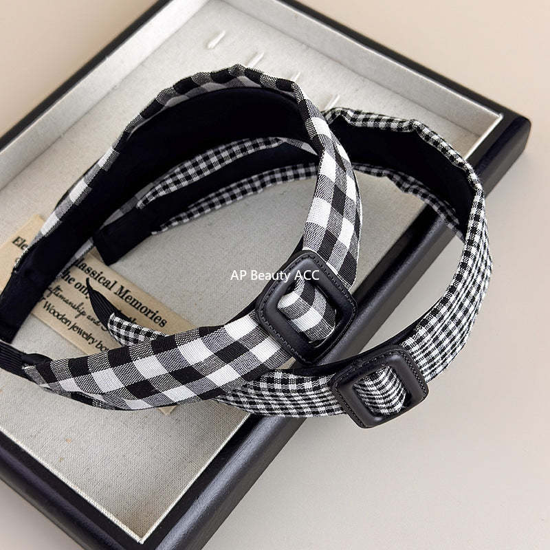 E廠-復古經典黑白格髮箍女秋冬時尚氣質頭箍高顱頂壓髮日常外戴髮捆「27634」25.11-1