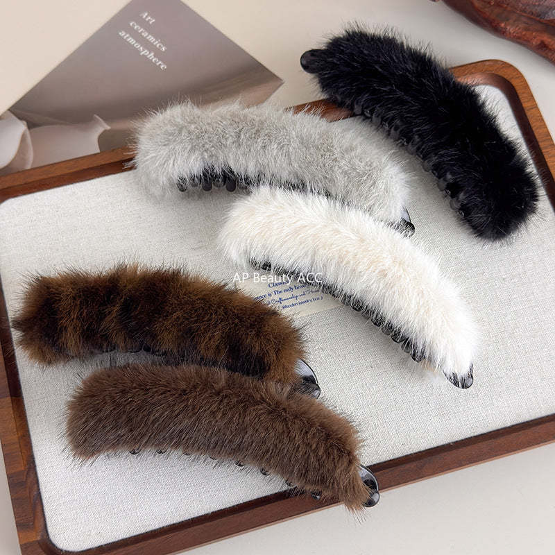 E廠-大號毛茸茸香蕉扭扭夾女秋冬高馬尾竪夾髮卡後腦勺半扎髮橫夾髮夾「27697」25.11-3