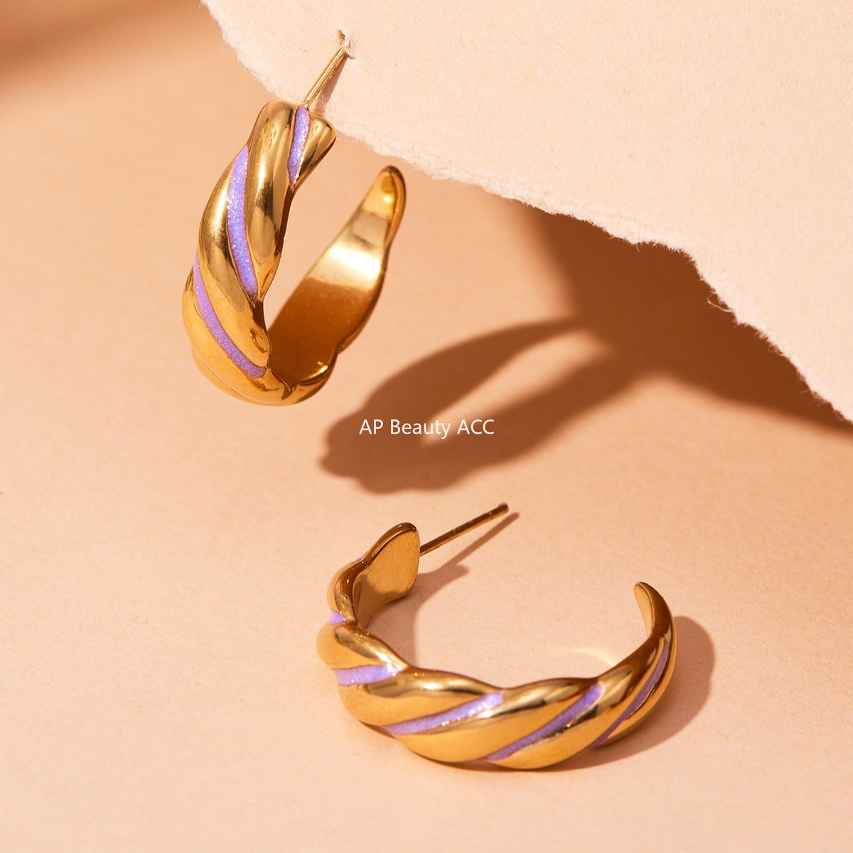 B廠-新款不鏽鋼幾何扭紋滴油耳環琺瑯彩釉時尚個性耳飾鍍18k金「F812」25.11-1