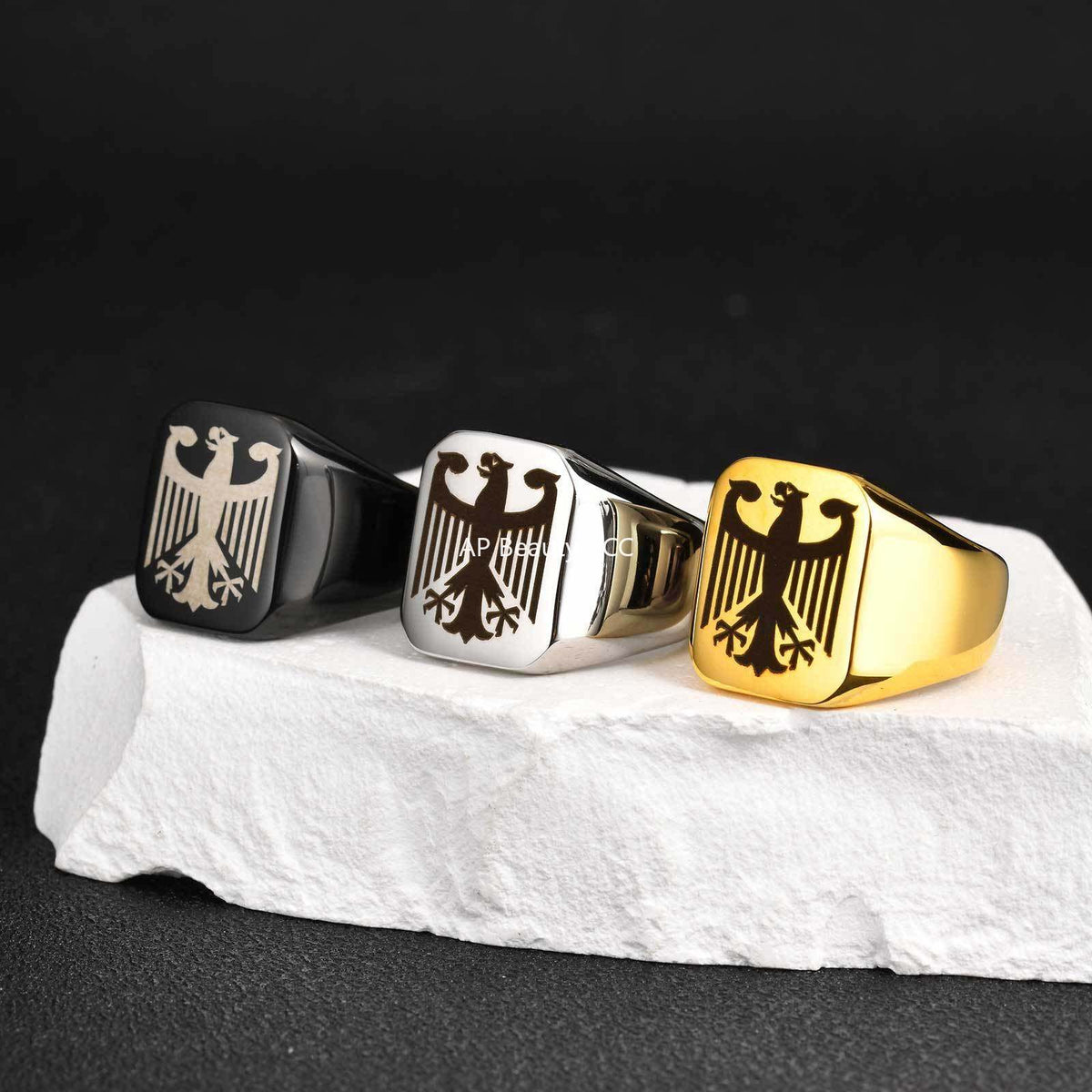 G廠-不鏽鋼鐳射鷹標男士復古符文戒指「RC-294」25.12-2