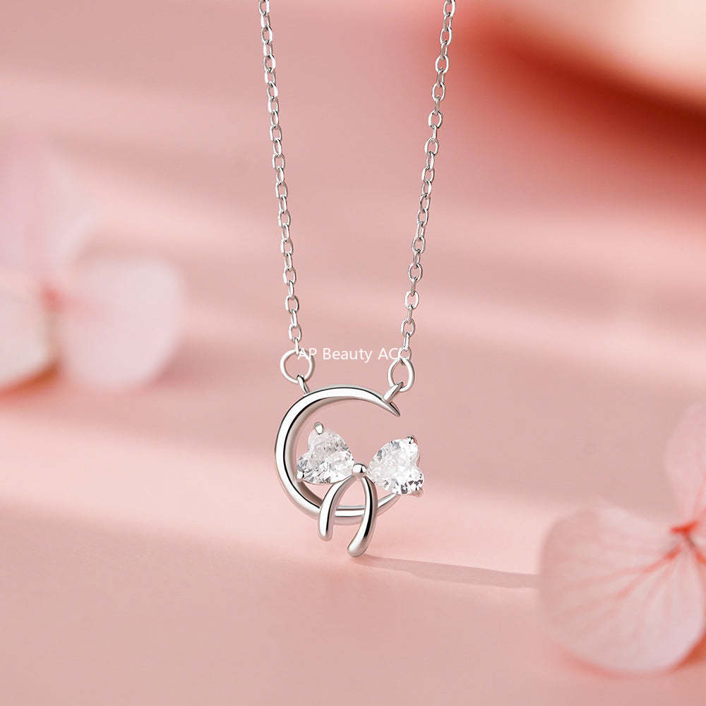 D廠-純銀S925月亮蝴蝶結項鍊甜美公主少女心精美吊墜鎖骨鏈批發「YC2587N_1」25.12-1