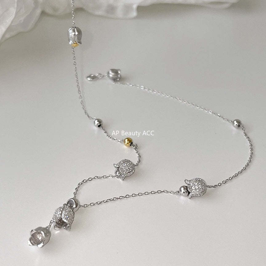 C廠-新中式清冷氣質鈴蘭花項鍊甜美輕奢爆閃鋯石鎖骨鏈高級感秋冬頸鏈「XL-1220」25.12-1