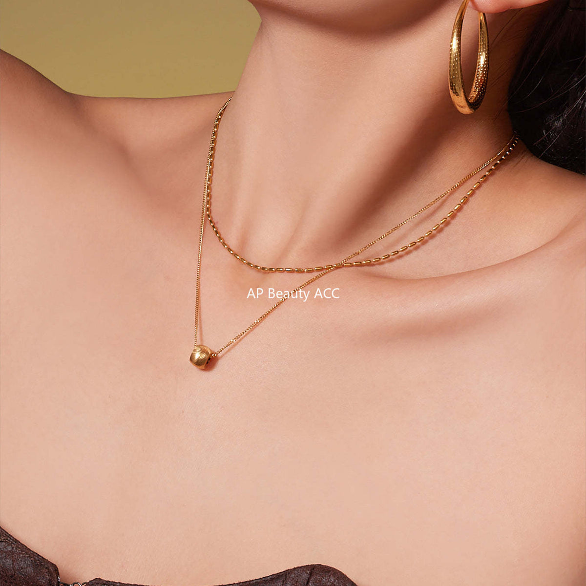 B廠-ins風個性時尚轉運站吊墜雙層鎖骨項鍊不鏽鋼鍍18k真金首飾「P877」25.11-4