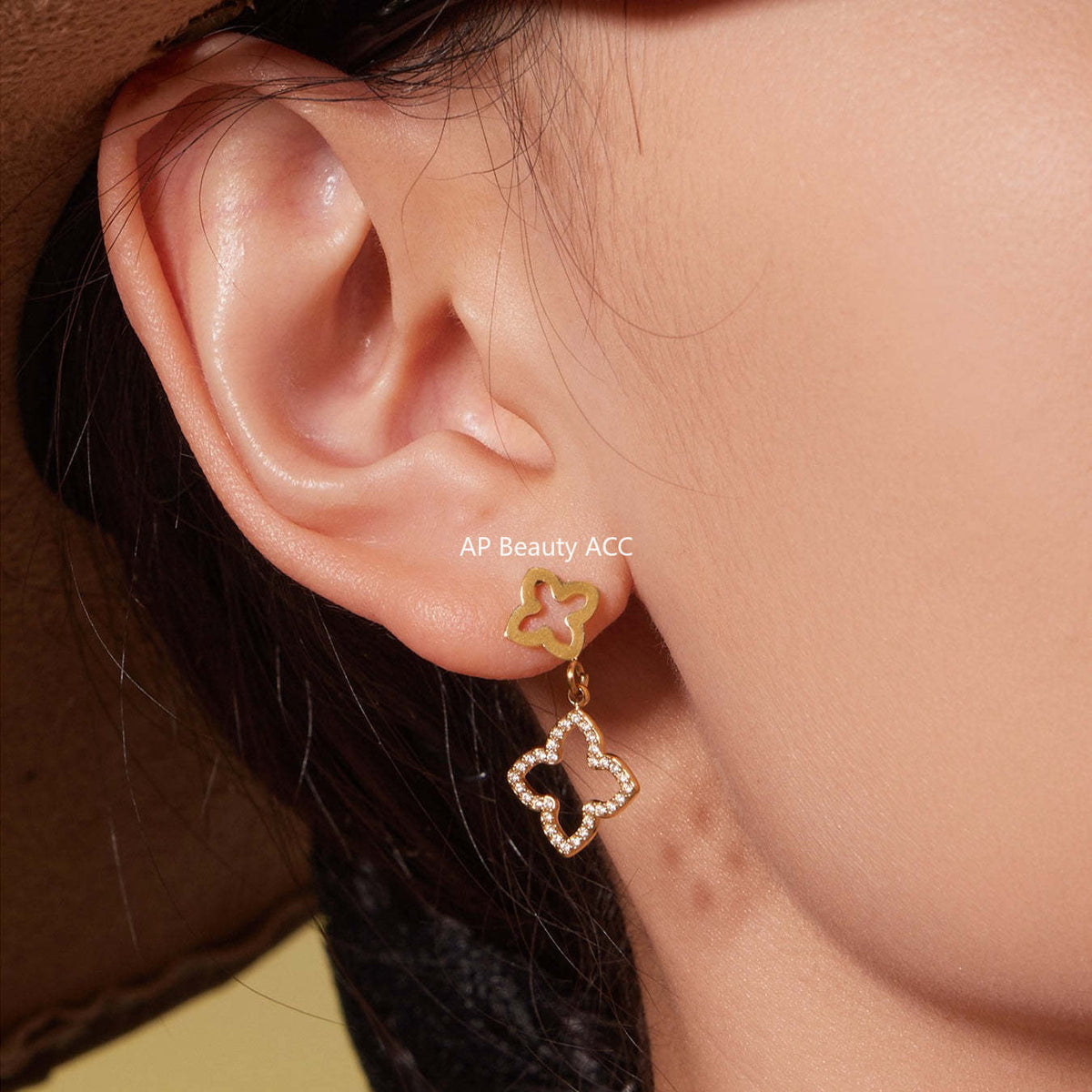 B廠-不鏽鋼鏤空花朵滿鑽鋯石耳環戒指項鍊簡約輕奢首飾套裝鍍18k真金「TXP505」25.12-1