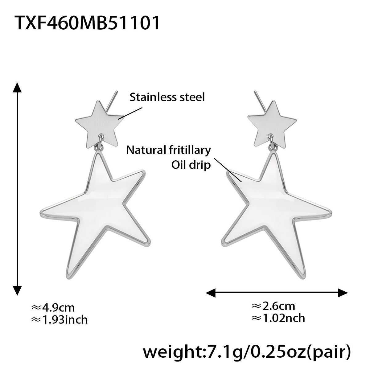 B廠-新款天然貝母滴油大五角星戒指耳環套裝不鏽鋼鍍18k金耳飾「TXF460」25.11-1