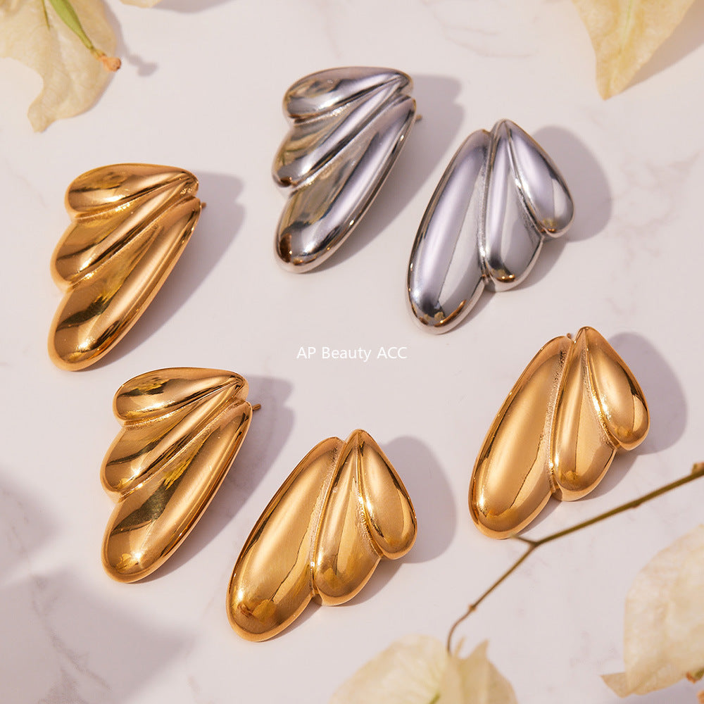 B廠-不鏽鋼幾何扇形耳環冷淡風耳飾跨境網紅新款飾品鍍18k真金「F849」25.11-1