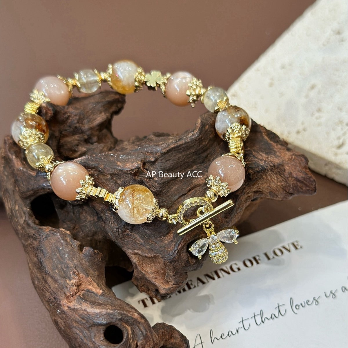 AS廠-天然橙月光黃塔晶金髮晶手鍊女小眾設計蝴蝶吊墜幸運手串「l2942」25.11-1