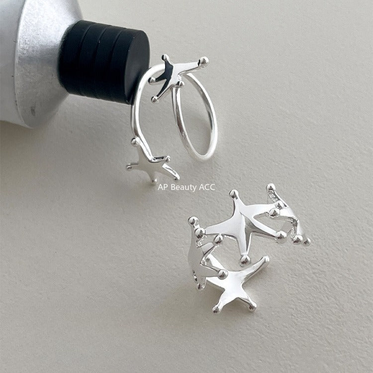 C廠-韓版純銀旋轉星星戒指女復古時尚設計感指環小眾高級感ins食指戒「JZ-0716」25.11-1