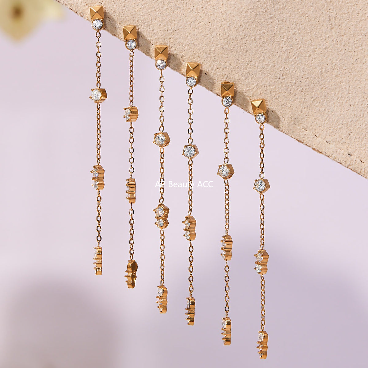 B廠-不鏽鋼流蘇鋯石耳環鍍18k真金chic風歐美時尚輕奢百搭耳飾「F932」25.11-2