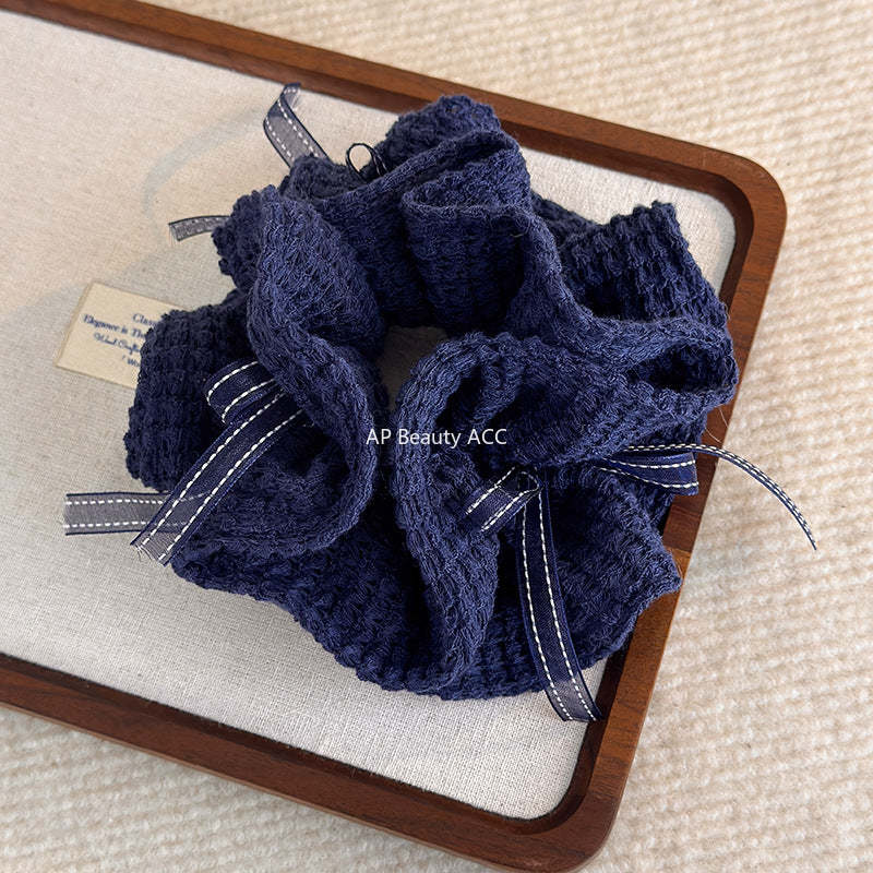 E廠-甜美少女風針織鏤空絲帶蝴蝶結大腸圈髮繩女新款韓系百搭扎頭髮圈「27784」25.12-2