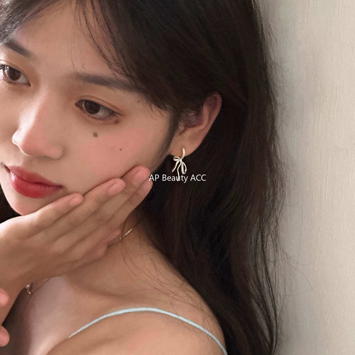 C廠-絲帶蝴蝶結耳釘女小眾設計感高級耳環耳圈拉絲絕美特純銀針耳飾「EH-3250.SJ」25.12-2