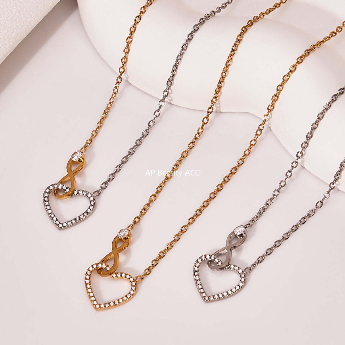 B廠-跨境熱銷款愛心8字鋯石超精緻項鍊手鍊套裝不鏽鋼鍍18k真金「TXP461」25.11-3
