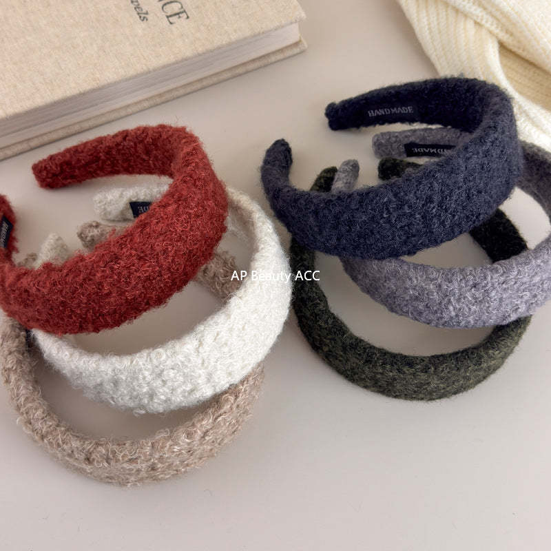 E廠-2025新款秋冬毛毛絨絨羊卷毛頭箍寬邊壓髮卡髮捆頭飾高顱頂髮箍女「27649」25.11-1