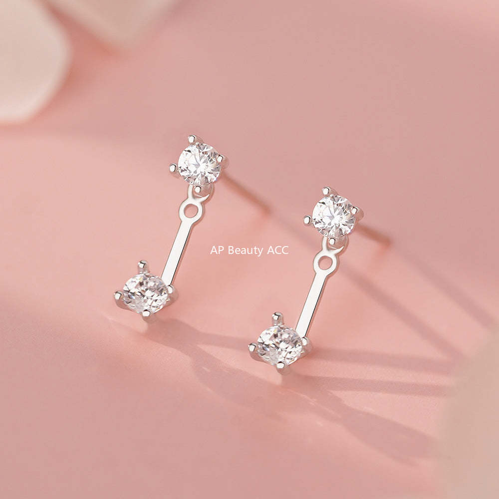 D廠-S999足銀鋯石耳環簡約輕奢兩戴個性睡覺免摘設計感耳飾「YC4580E_1」25.11-4