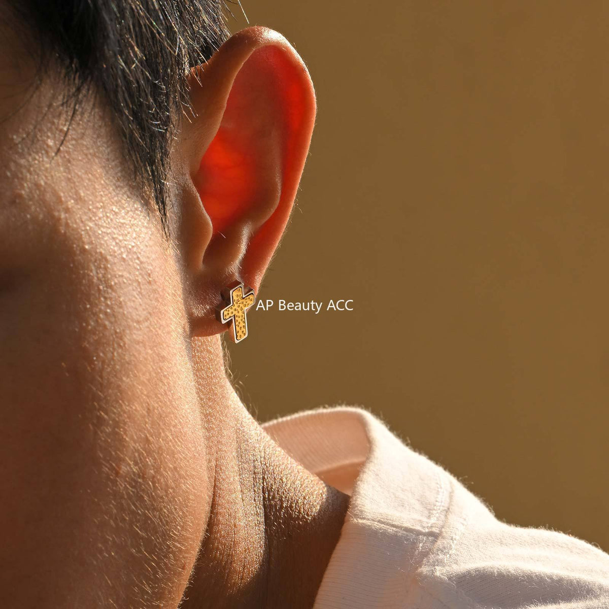 G廠-跨境男士時尚耳飾 不鏽鋼錘紋十字架耳釘 潮流經典百搭飾品「ES-720」25.11-1