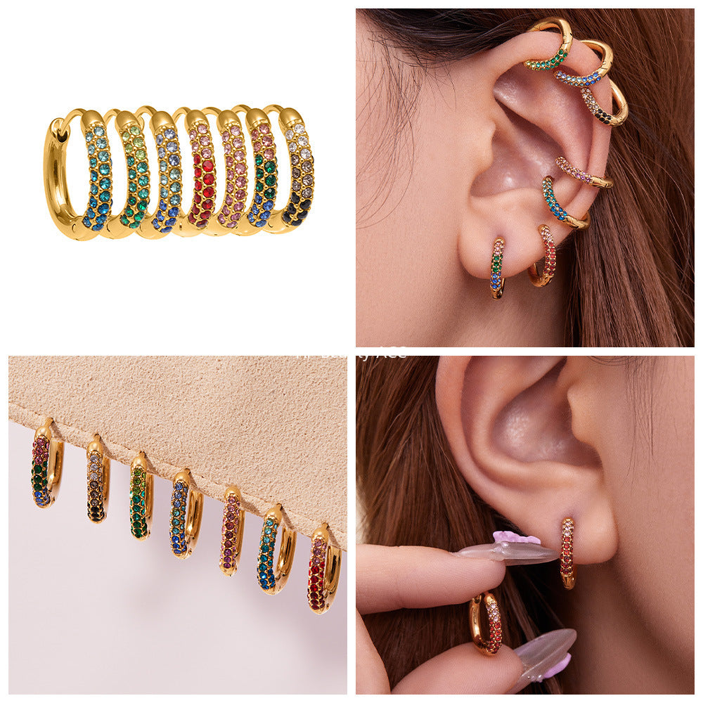 B廠-超閃5A彩色鋯石小耳環卡扣耳飾不鏽鋼鍍18k真金跨境熱銷款「F752」25.11-1