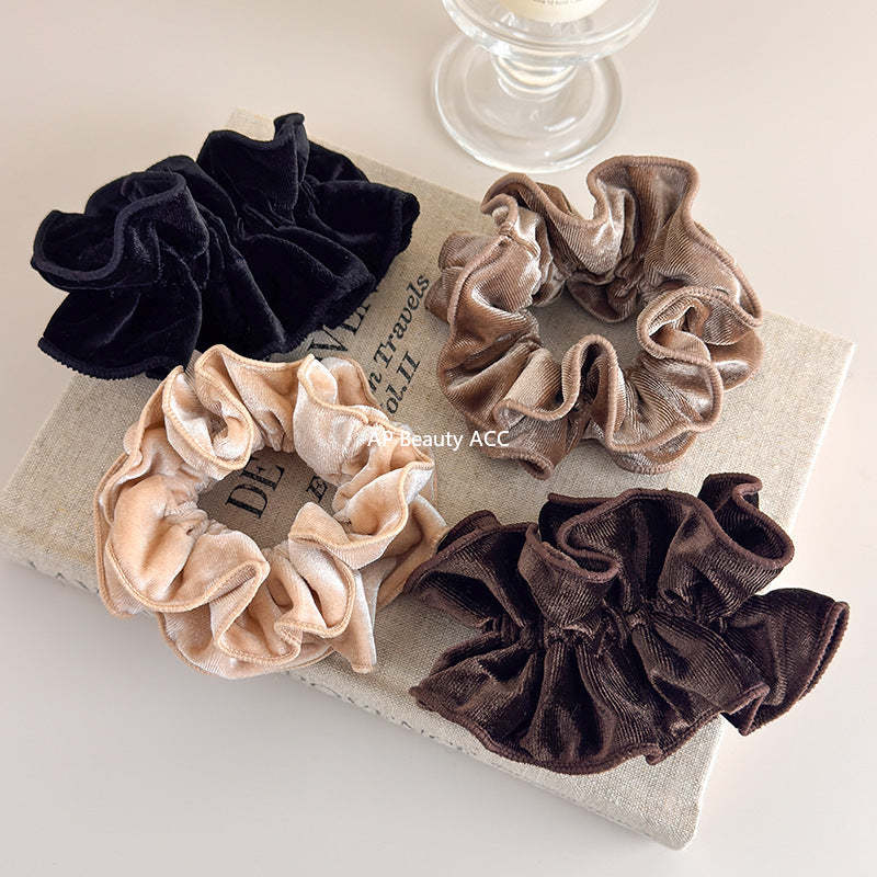 E廠-氣質絲絨木耳邊雙層大腸髮圈女扎頭髮繩低丸子頭繩皮筋髮飾秋冬「26173」25.11-1