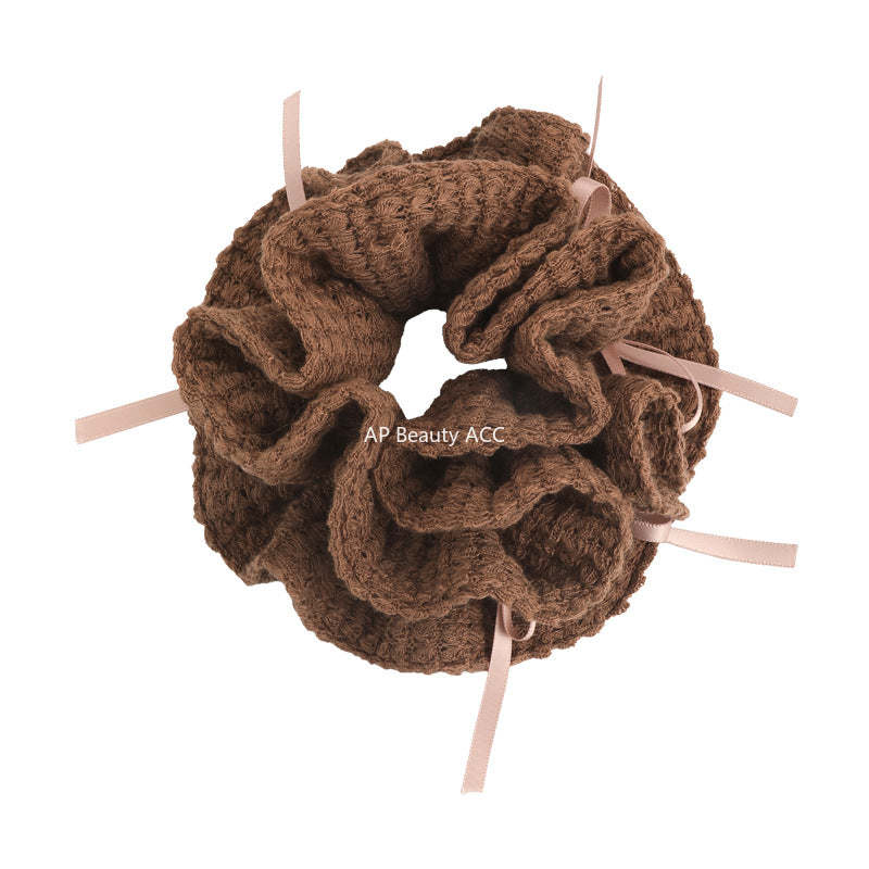 E廠-甜美少女風針織鏤空絲帶蝴蝶結大腸圈髮繩女新款韓系百搭扎頭髮圈「27784」25.12-2