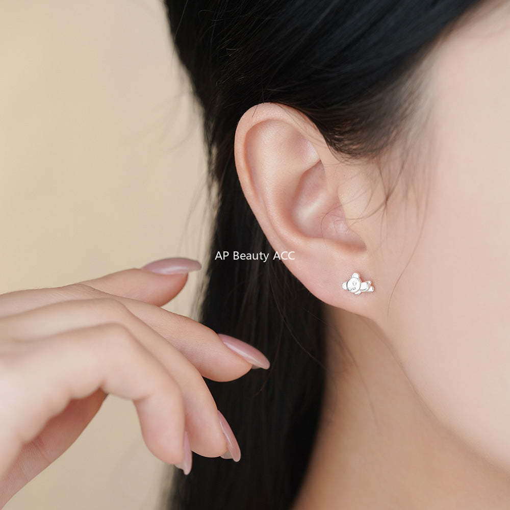 D廠-S999足銀小熊奶茶螺絲耳環可愛童趣新款個性清新精緻溫柔耳飾「YC9310E_1」25.11-4