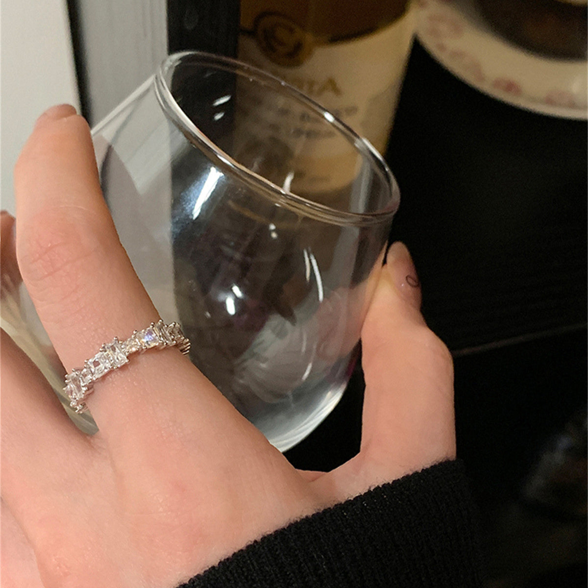 C廠-輕奢高級感超閃鋯石戒指女ins冷淡風幾何方糖食指戒小眾氣質指環「SSJZ-16」25.06-1