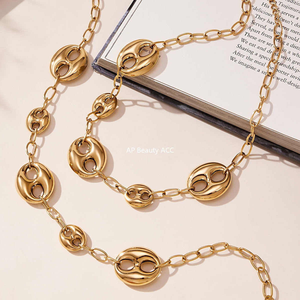 B廠-不鏽鋼空心大小豬鼻子項鍊 PVD鍍18k金時尚百搭誇張鎖骨鏈「P180」25.11-3