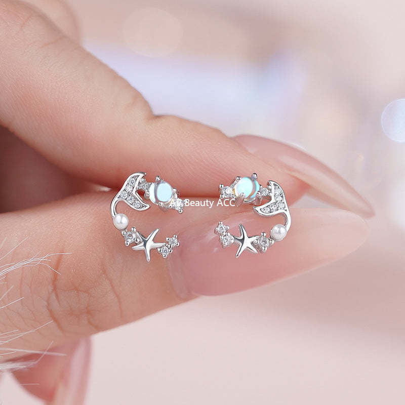 D廠-S999足銀浪漫文藝繁星魚尾耳環女輕奢甜美可愛小香風高級耳飾批發「YC2204E_1」25.11-1