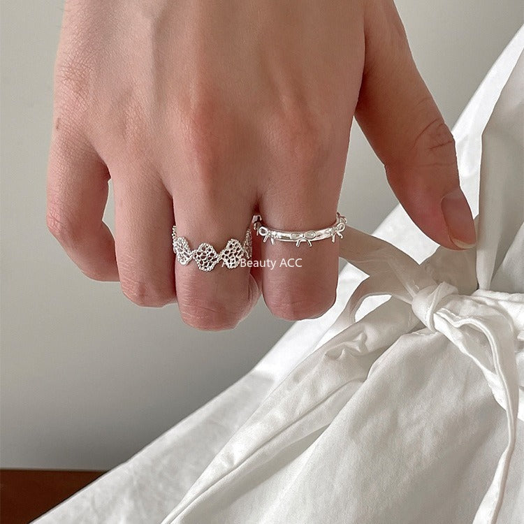 C廠-宮廷風蕾絲花邊純銀戒指輕奢小眾高級感蝴蝶結食指戒百搭氣質指環「JZ-0726」25.11-1