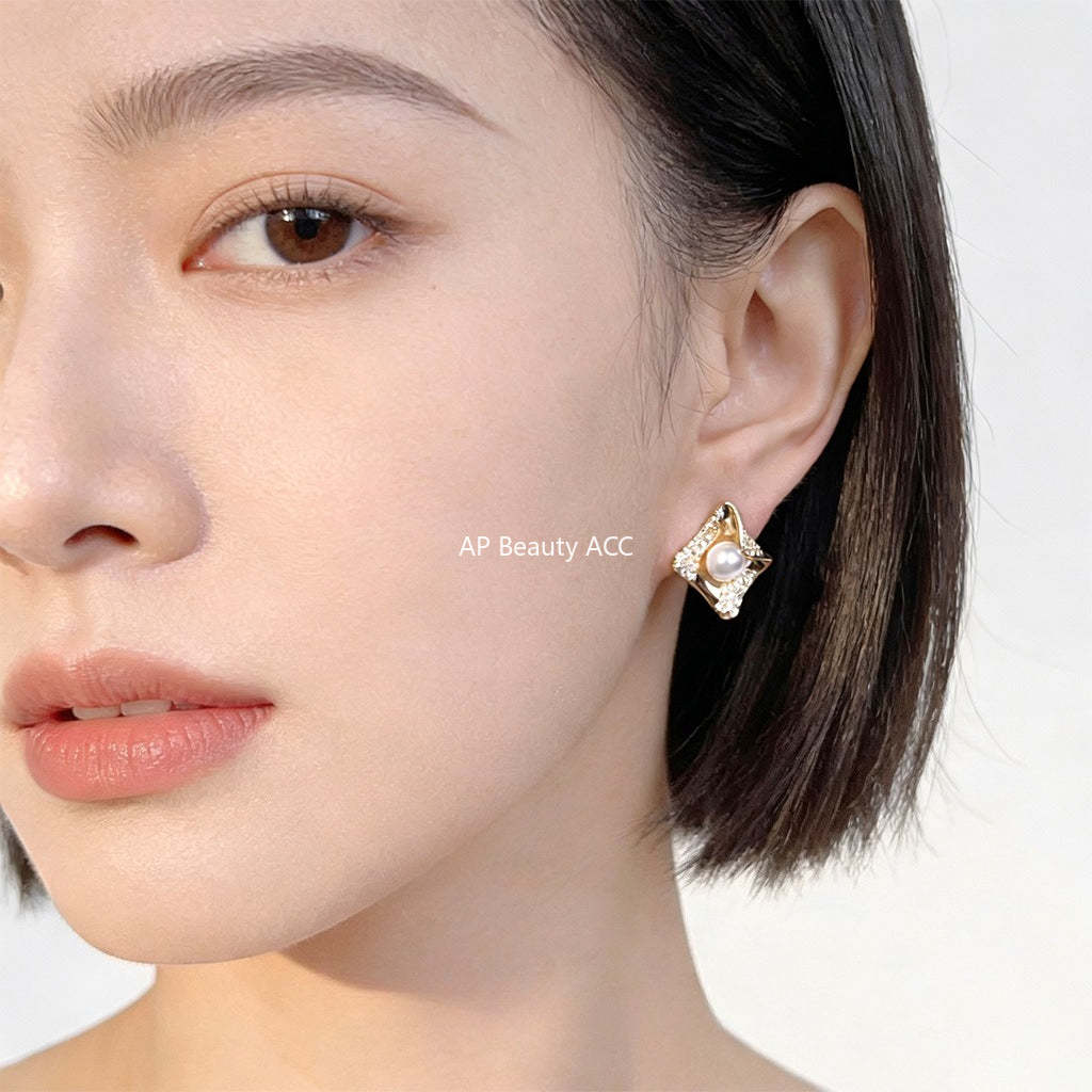 A廠-原創幾何高級感微鑲鋯石925銀針老錢風立體創意新耳飾耳釘「7143」25.12-3