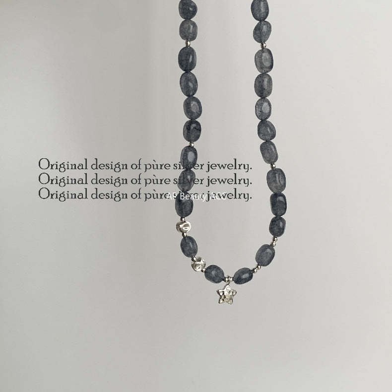 C廠-原創設計奶油甜美s925純銀星星方糖貓眼藍玉髓S925純銀手鍊銀項鍊「1530」25.11-3