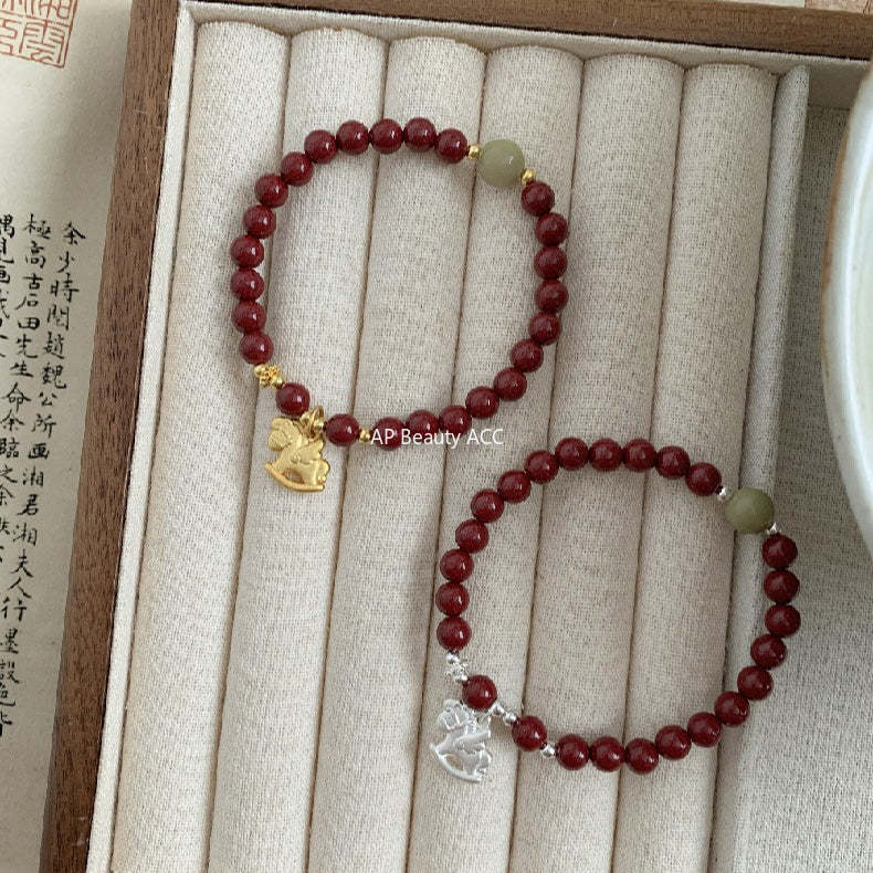 C廠-新中式搖搖馬手鍊高含量天然朱砂女2026屬馬生肖馬年S925純銀手鍊「1635」25.12-3