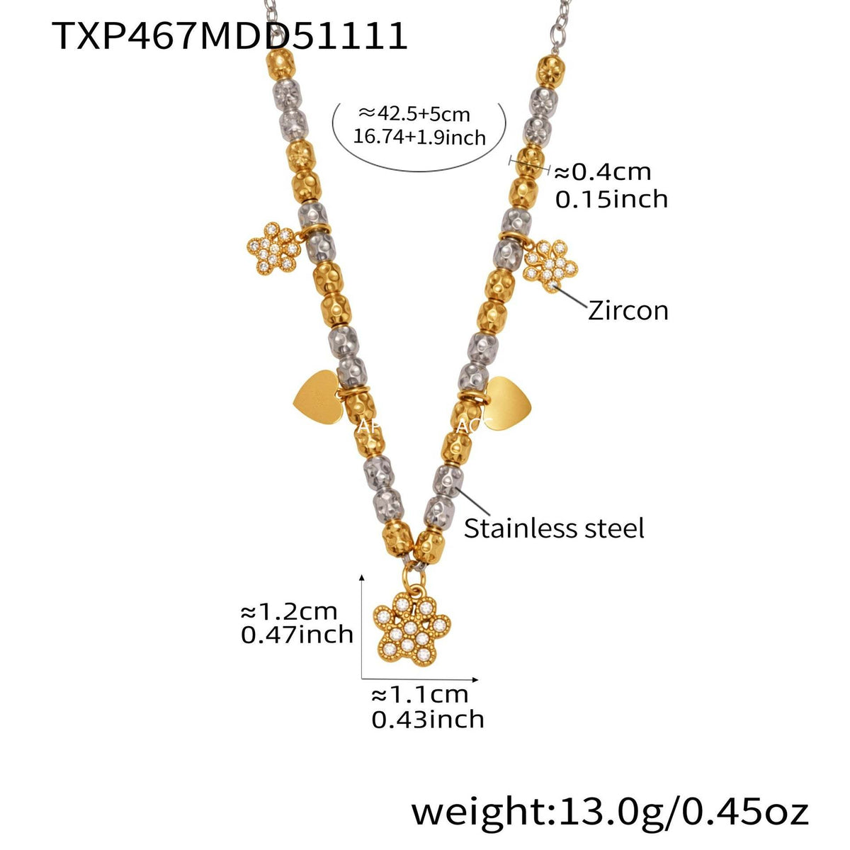 B廠-簡約不鏽鋼拼色項鍊手鍊套裝四葉草鑲嵌鋯石吊墜鍍18k真金「TXP467-TXE467」25.11-3