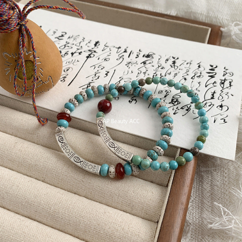 C廠-新中國國風古風錦鯉小魚兒朱砂紅瑪瑙菩提鋁鎂礦S925純銀手鍊「1541-1542」25.11-2