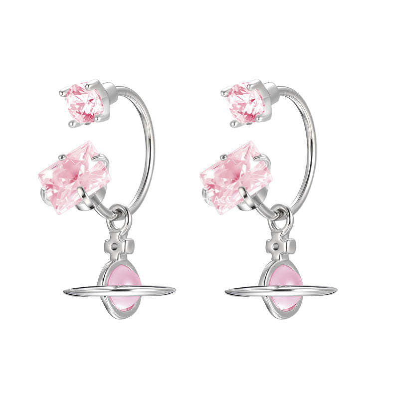 C廠-甜酷小香風宇宙星軌吊墜耳釘女精緻高級感粉鋯石耳環輕奢秋冬耳飾「EH-4153」25.12-2