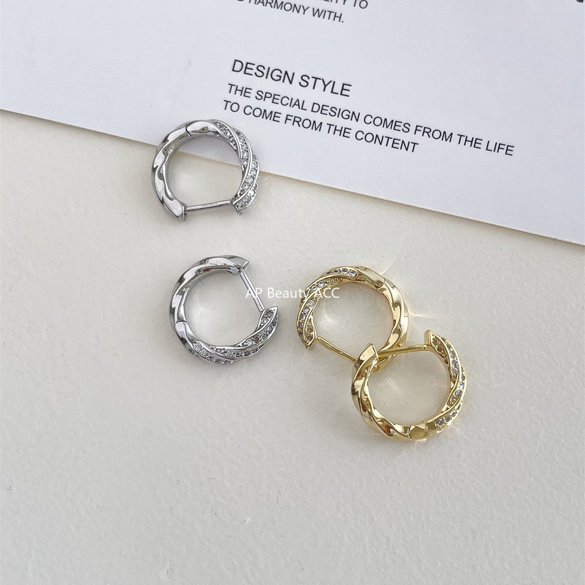 C廠-925銀針莫比烏斯鋯石耳環女輕奢新款百搭ins耳圈小眾設計氣質耳飾「EH-4194」25.10-3