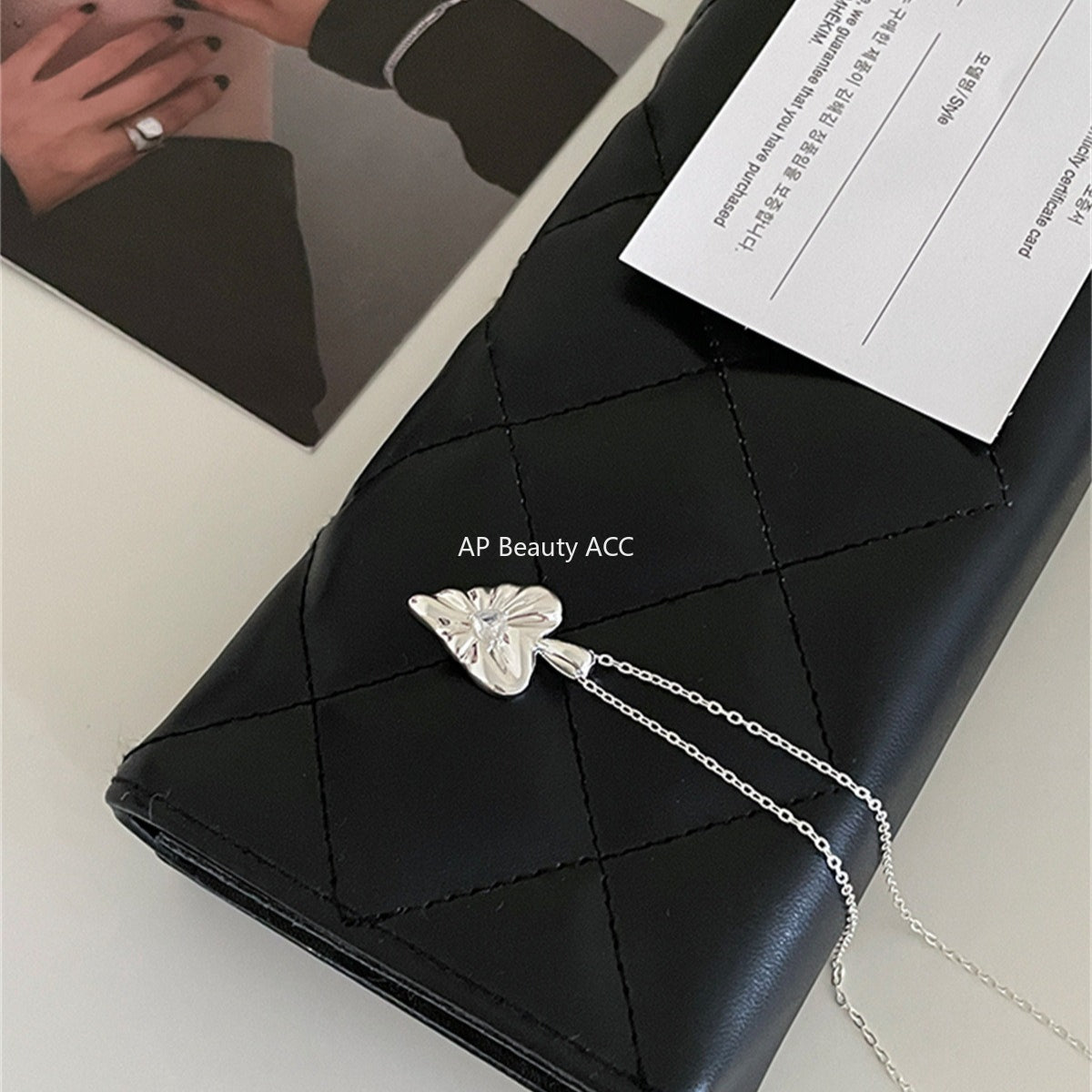 C廠-簡約褶皺愛心項鍊女小眾設計感通勤純銀鋯石鎖骨鏈輕奢高級感頸鏈「XL-1204」25.10-1
