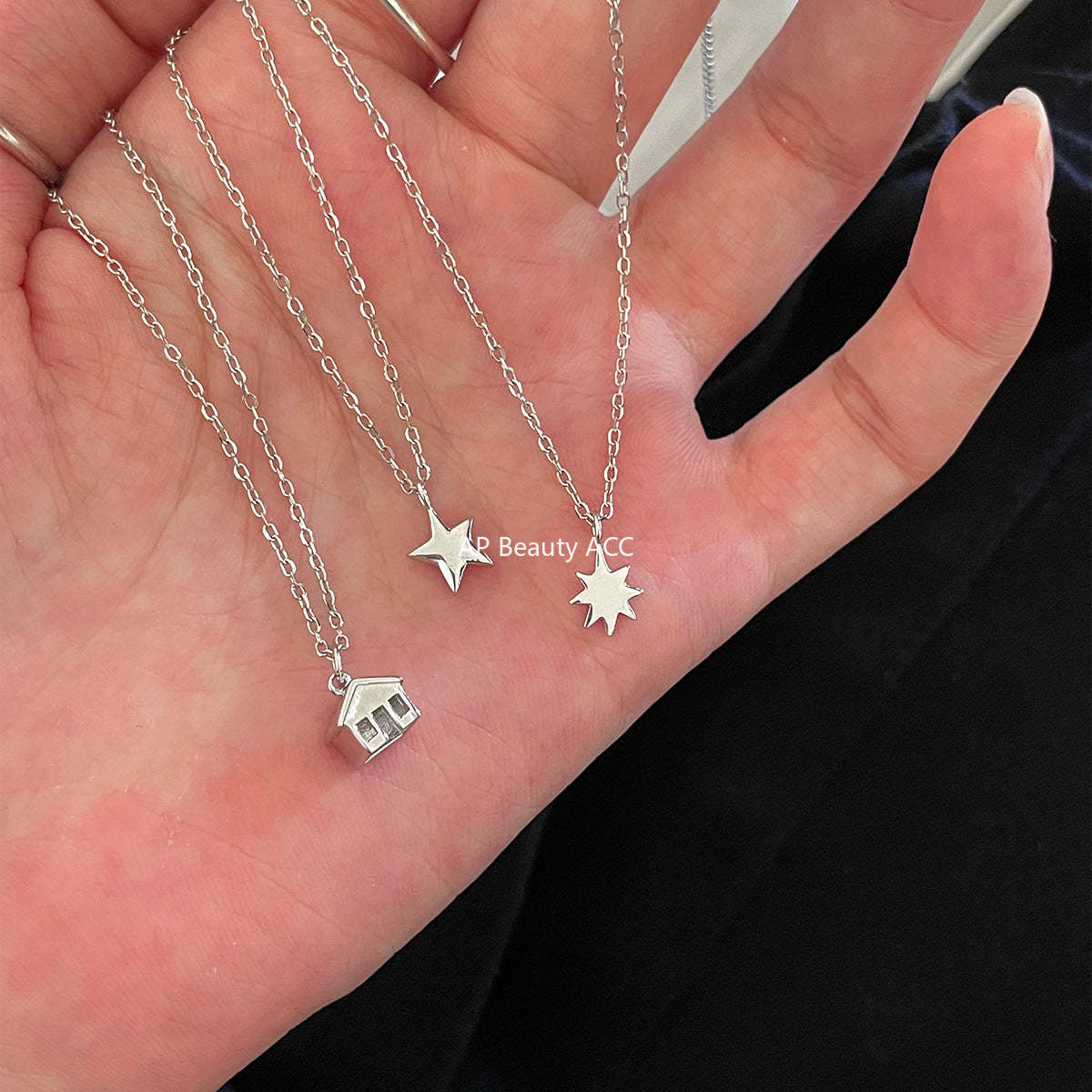 C廠-925純銀星星項鍊女小清新系日常百搭小房子吊墜鎖骨鏈高級感頸鏈「XL-1211」25.10-4