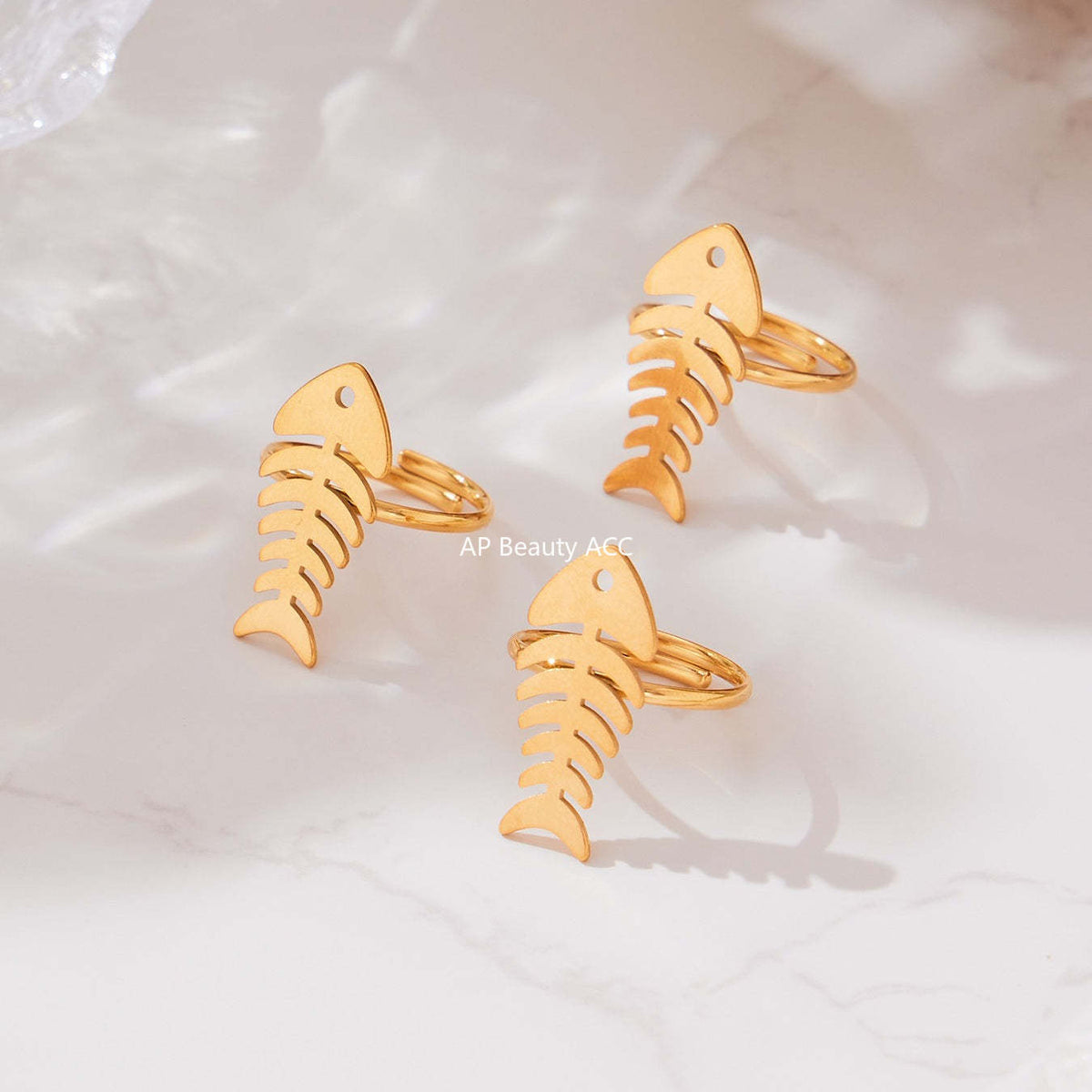 B廠-不鏽鋼18k鍍金魚骨愛心項鍊耳環戒指歐美氣質珠寶首飾套裝「TXP459」25.10-5