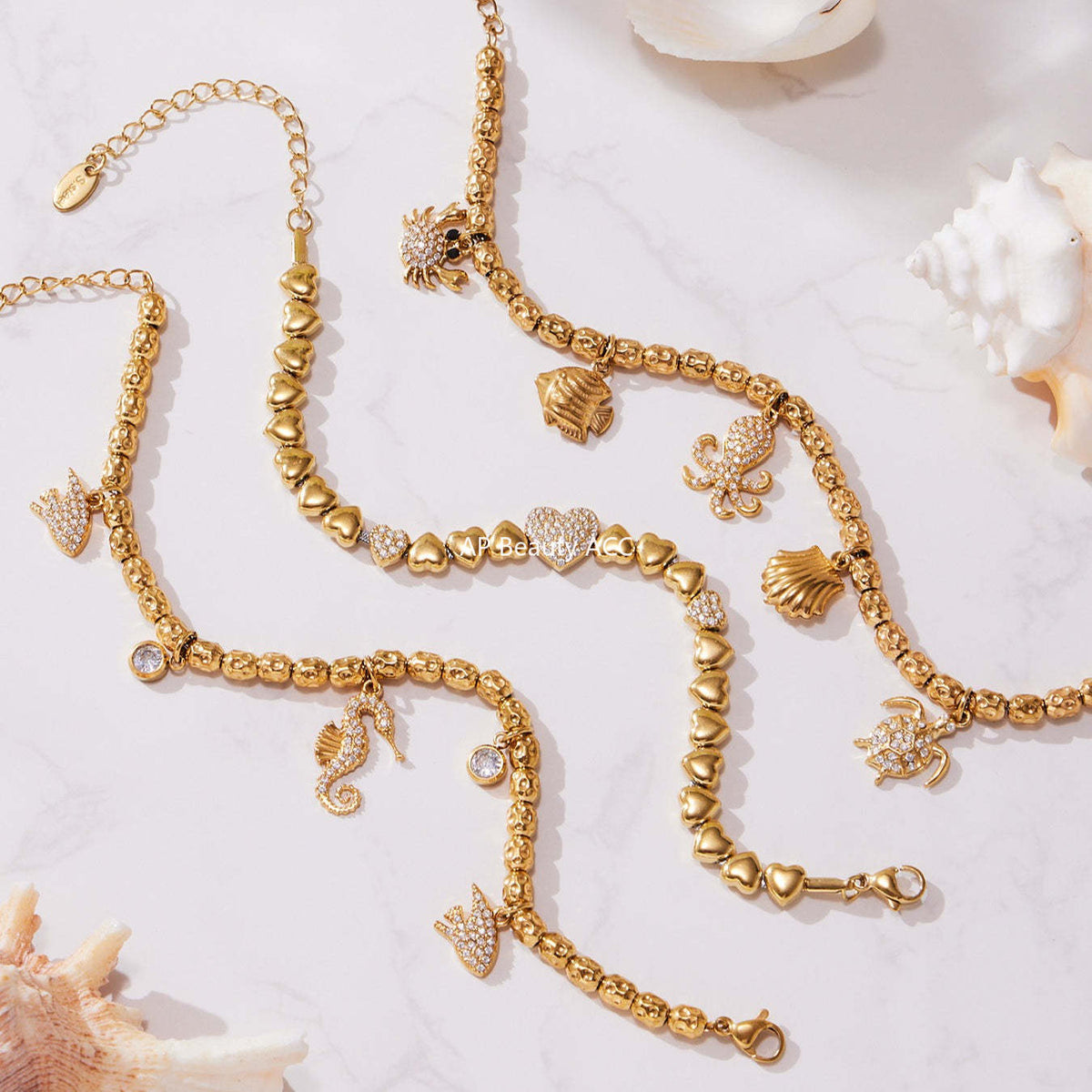 B廠-海馬帶鑽多配件DIY手鍊組合不鏽鋼鍍18k真金跨境熱銷款飾品「E693-E694-E695」25.10-5