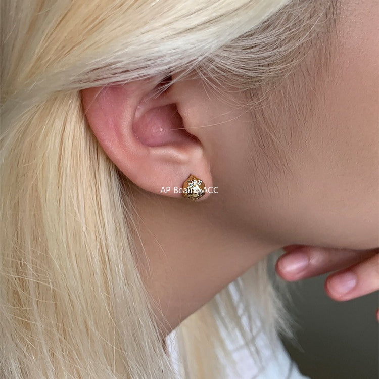 C廠-韓版不規則熔岩質感銀針耳釘女ins風小眾設計感高級爆閃鋯石耳環「EH-4004」25.11-2