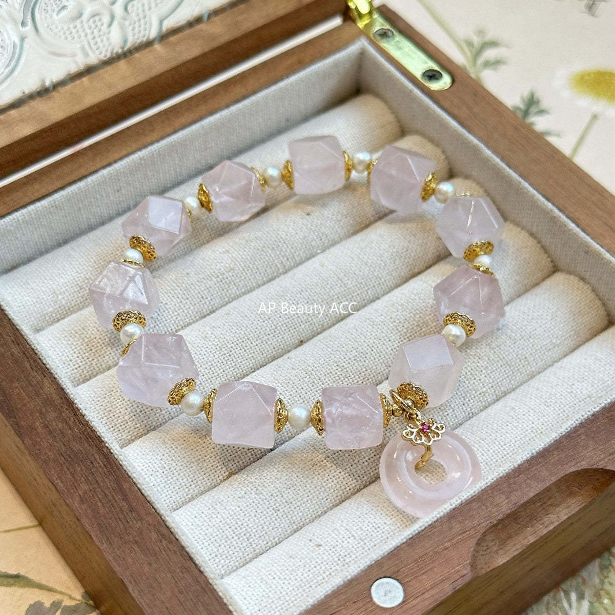 AS廠-天然粉水晶隨型平安扣吊墜甜美手鍊手串DIY設計珍珠時尚批發「l2973」25.11-3