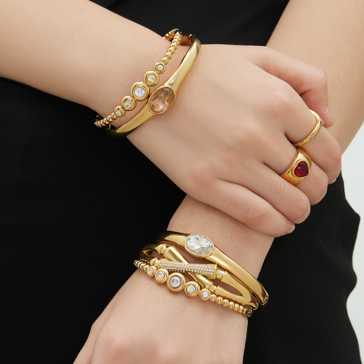 B廠-不鏽鋼超閃5A鋯石卡扣手鐲鍍18k真金歐美跨境INS時尚百搭女士手環「Z525-Z527」25.12-3