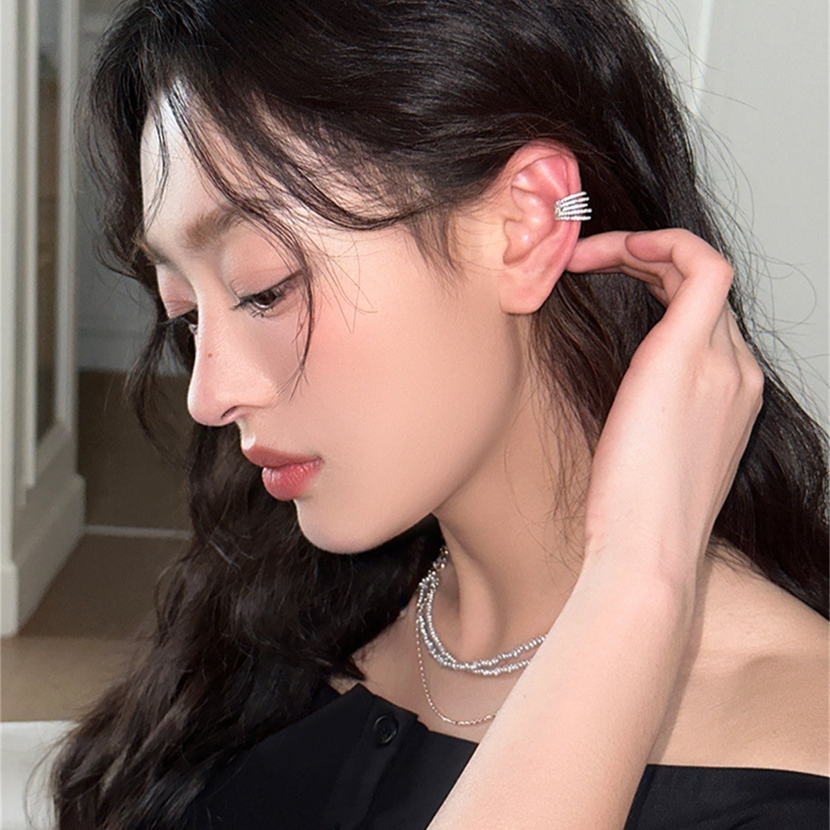C廠-歐美ins風鋯石耳環女高級感疊戴風多層線條設計時尚耳環個性耳飾「EH-3973」25.10-1