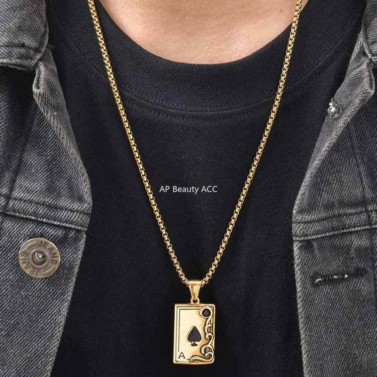 G廠-不鏽鋼撲克吊墜潮嘻哈百搭hiphop蹦迪黑桃A花紋吊墜「PN-2317S」25.12-3