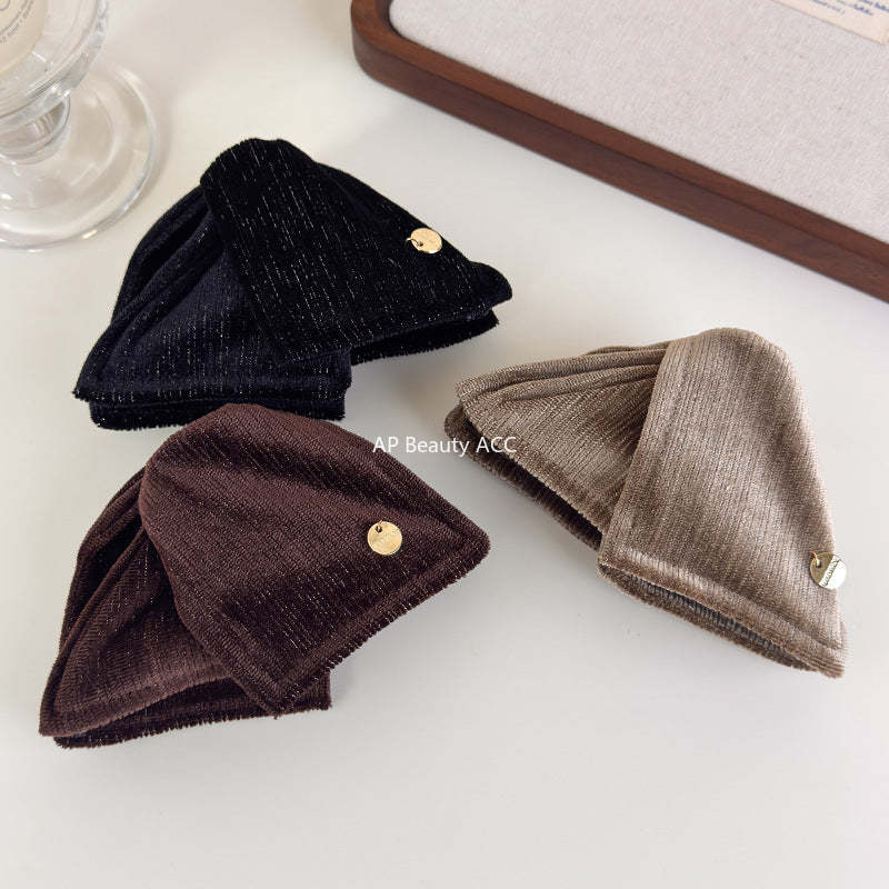 E廠-秋冬復古絨布三角抓夾輕奢純色布藝纏繞香蕉夾高級感扎馬尾竪夾「27720」25.11-4