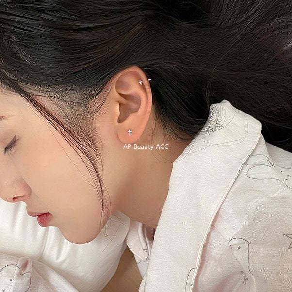 C廠-S99純銀十字架耳釘女韓版小眾高級感養耳耳骨釘極簡日常百搭耳飾「EH-4269」25.11-3