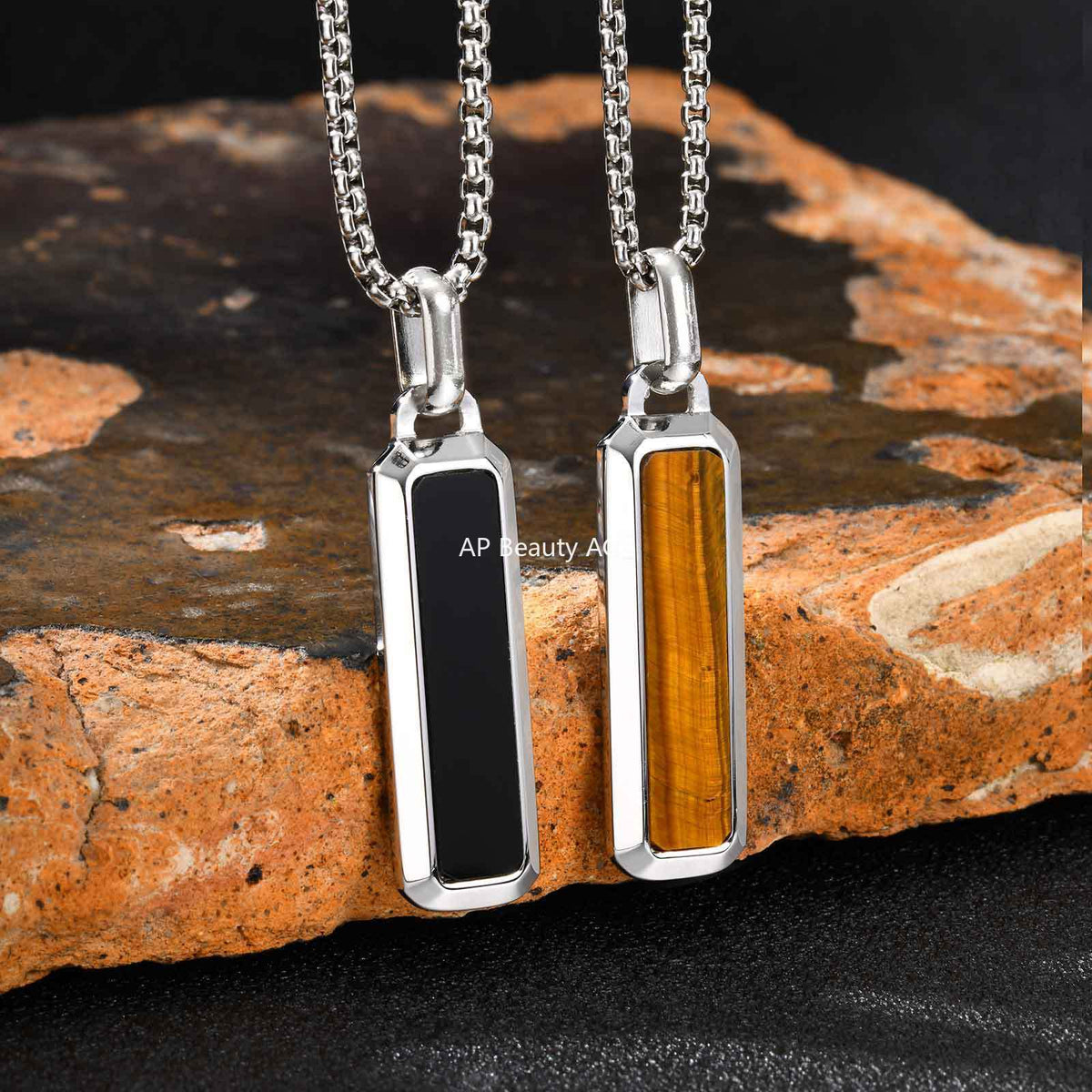 G廠-歐美跨境男士不鏽鋼吊墜長條虎眼石幾何百搭時尚簡約項鍊「PN-2226」25.11-2