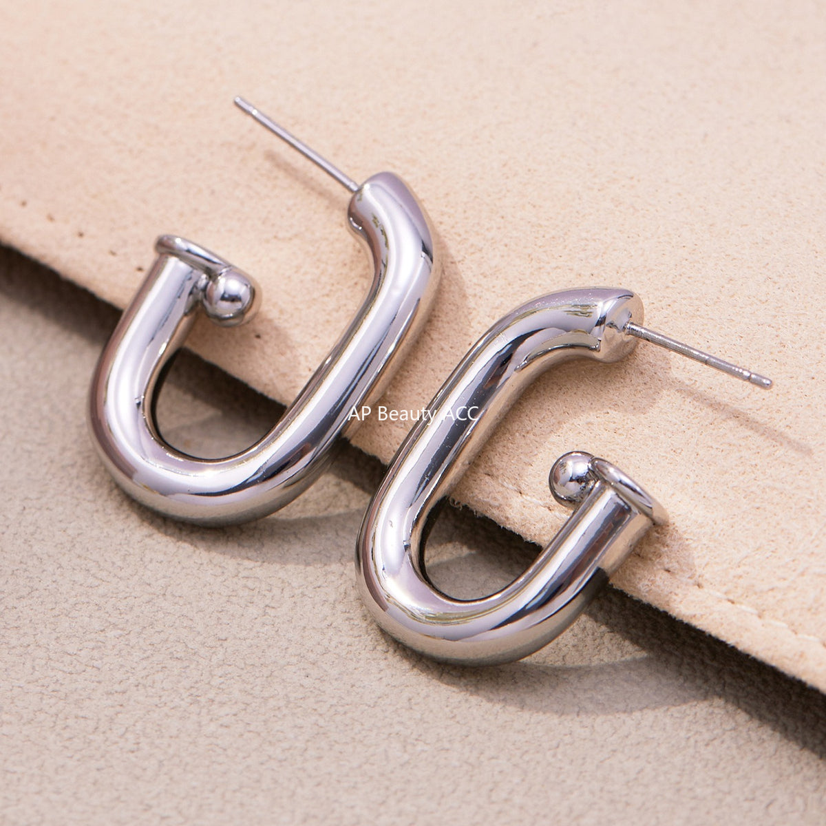 B廠-法式U型橢圓耳環簡約冷淡風耳釘銅材質鍍18k真金不掉色耳飾「F763」25.11-1