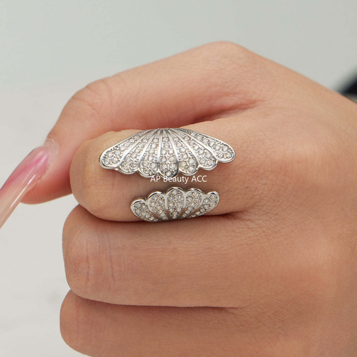 B廠-不鏽鋼百葉扇5A鋯石開口戒指鍍18k真金ins小眾設計指環輕奢手飾品「A386」25.12-3