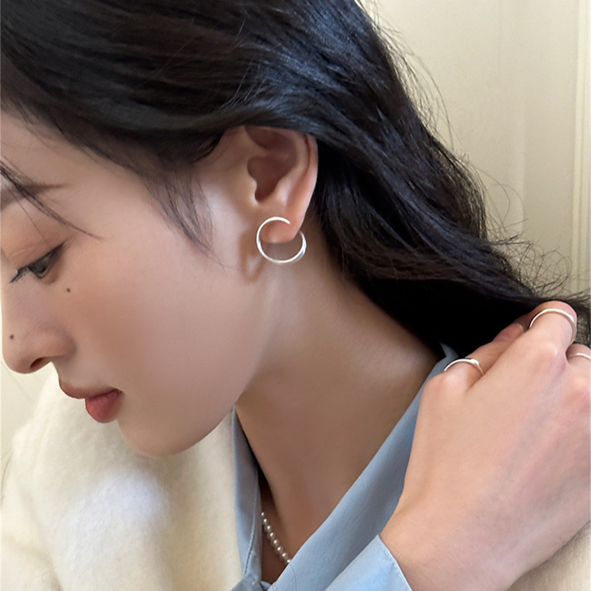C廠-特個性扭曲回旋銀針耳釘女極簡冷淡風ins耳環輕奢高級感耳飾「EH-3581」25.05-5
