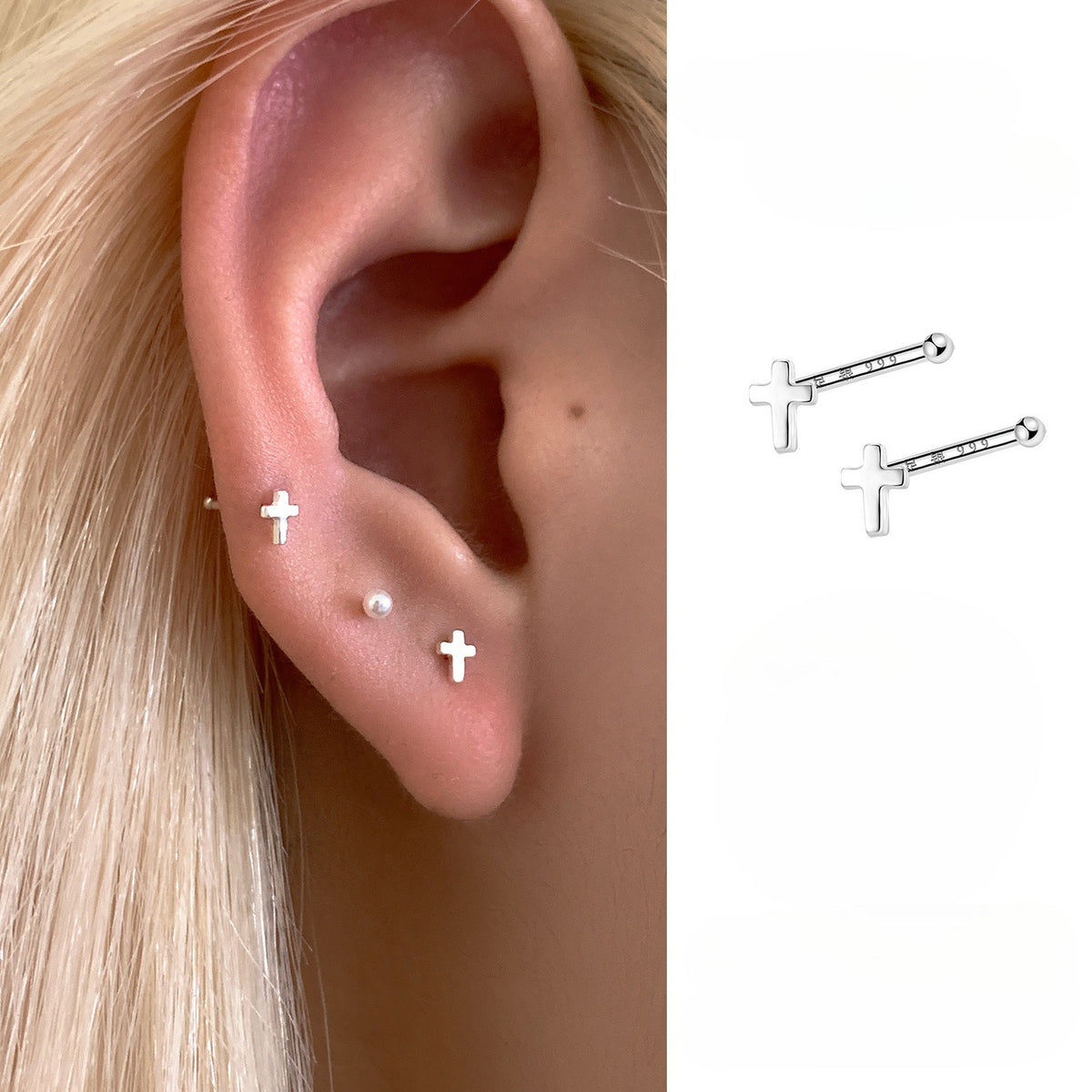 C廠-S99純銀十字架耳釘女韓版小眾高級感養耳耳骨釘極簡日常百搭耳飾「EH-4269」25.11-3